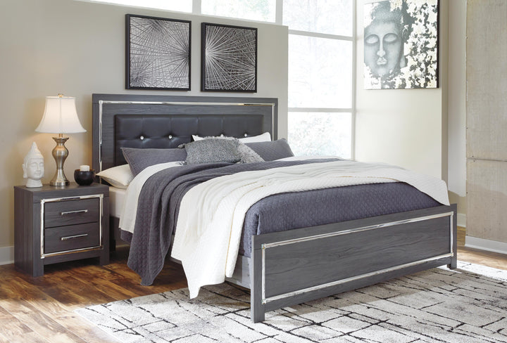 Lodanna King Upholstered Panel Bed, Dresser and Nightstand - Gray (9)