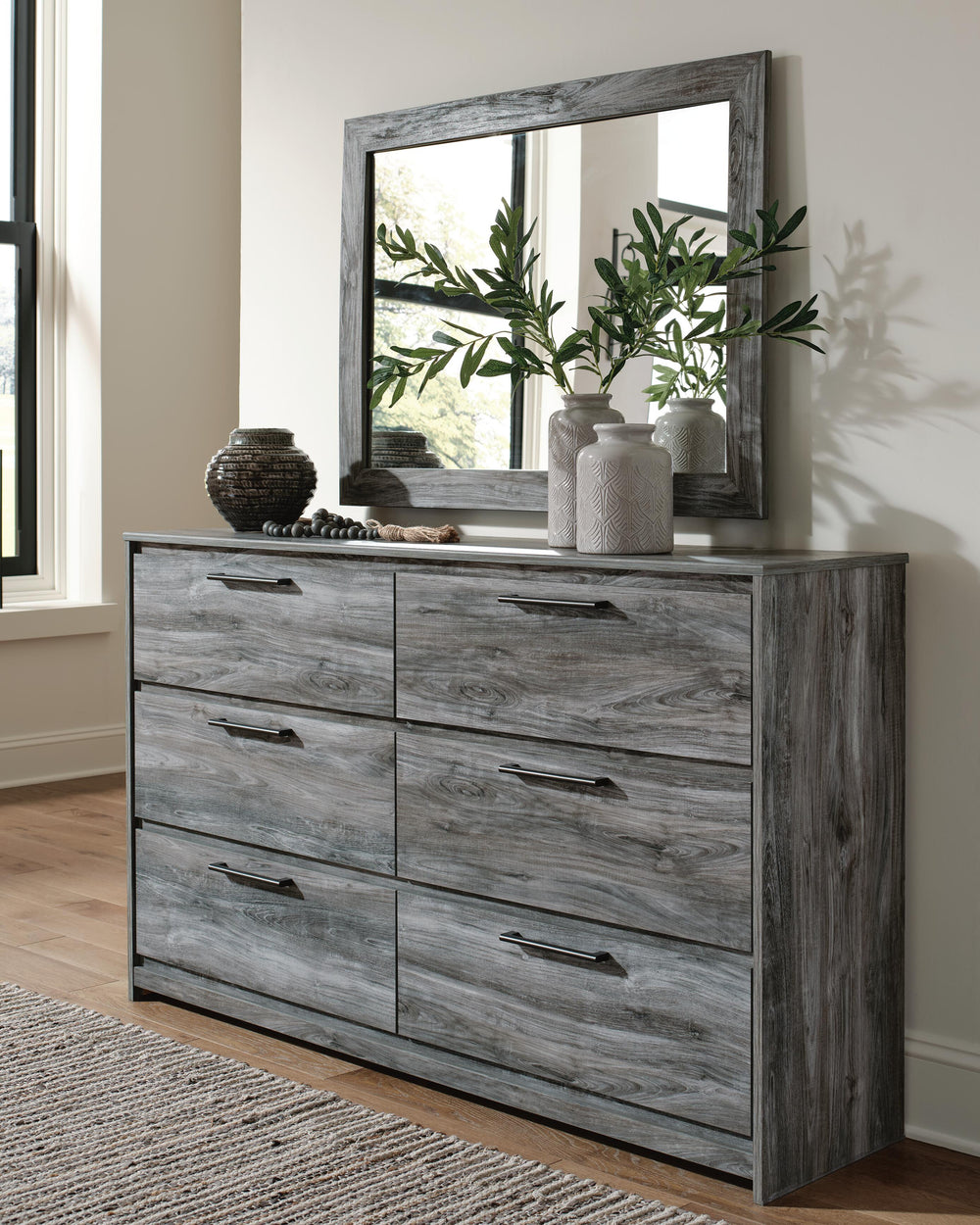Baystorm Queen Panel Storage Bed with Mirrored Dresser and Nightstand - Gray (13)