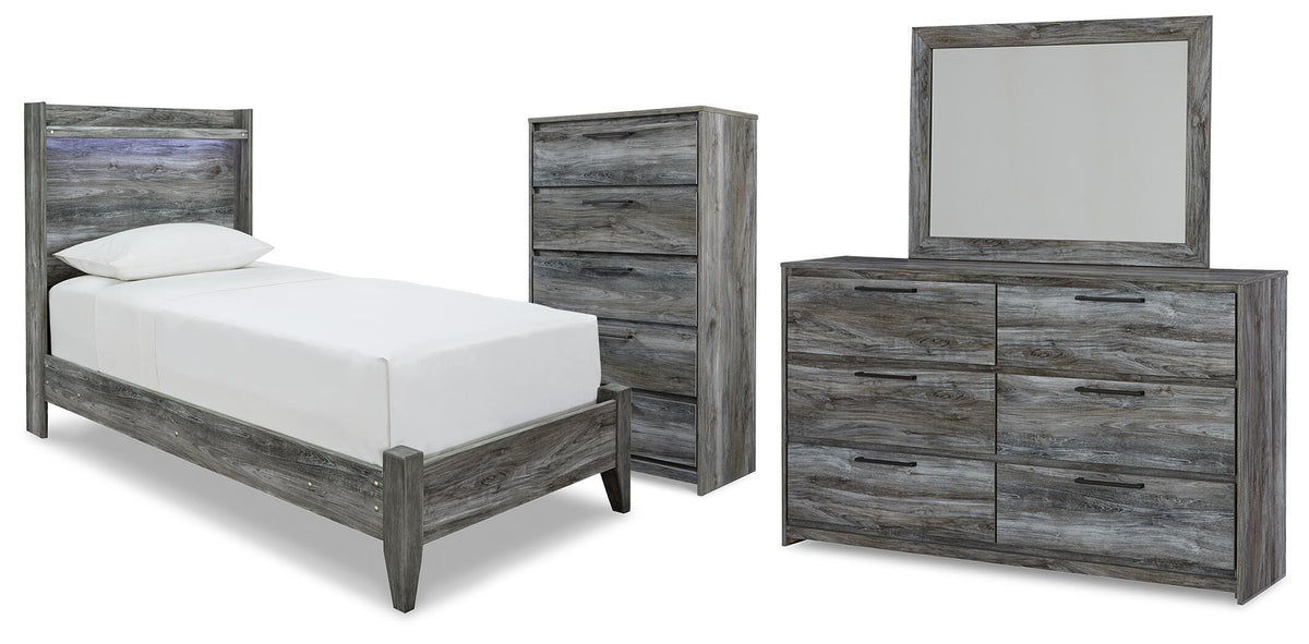 Baystorm Twin Panel Bed, Dresser, Mirror and Chest (1)