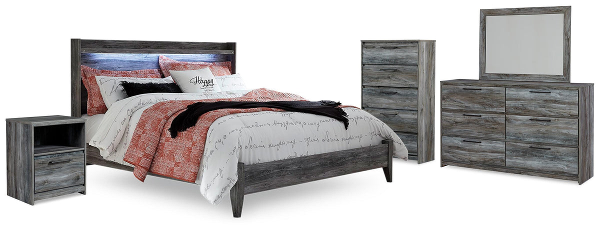 Baystorm King Panel Bed, Dresser, Mirror, Chest and Nightstand (1)