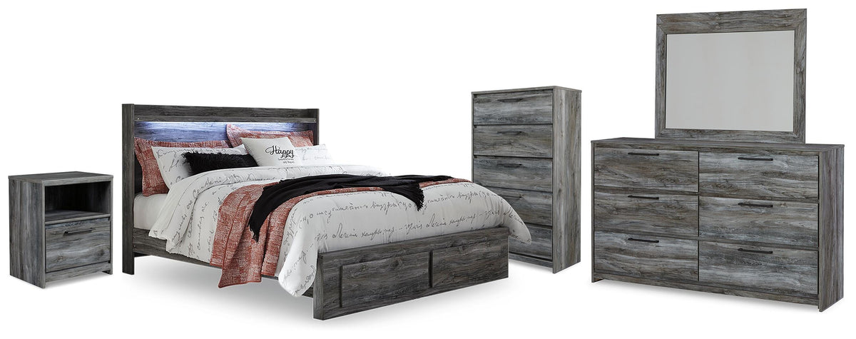 Baystorm King Panel Storage Bed, Dresser, Mirror, Chest and Nightstand (1)