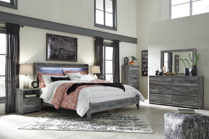 Baystorm King Panel Bed, Dresser, Mirror, Chest and 2 Nightstands - Gray (1)