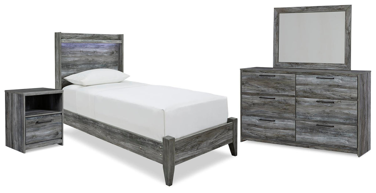 Baystorm Twin Panel Bed, Dresser, Mirror and Nightstand - Gray (1)