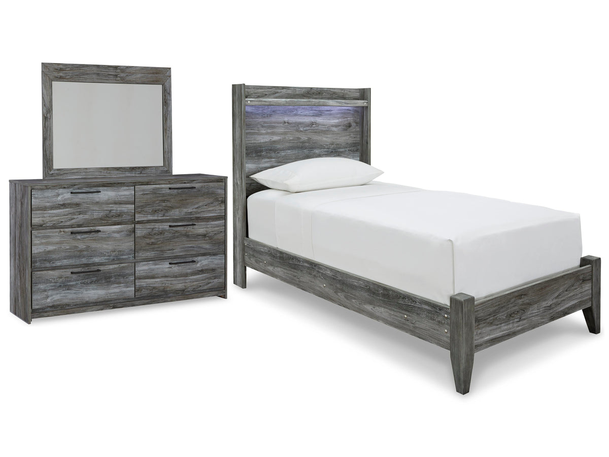 Baystorm Twin Panel Bed, Dresser and Mirror - Gray (1)