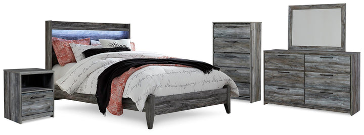 Baystorm Queen Panel Bed, Dresser, Mirror, Chest and Nightstand - Gray (1)