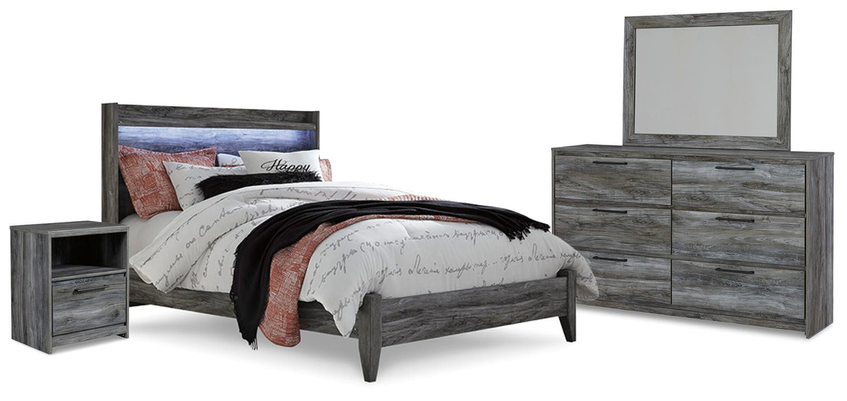 Baystorm Queen Panel Bed, Dresser, Mirror and Nightstand - Gray (2)