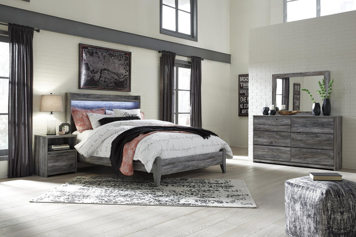 Baystorm Queen Panel Bed, Dresser, Mirror and Nightstand - Gray (1)