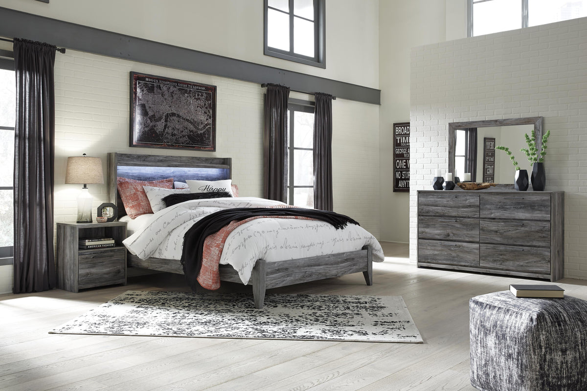 Baystorm Queen Panel Bed, Dresser, Mirror and Nightstand - Gray (1)