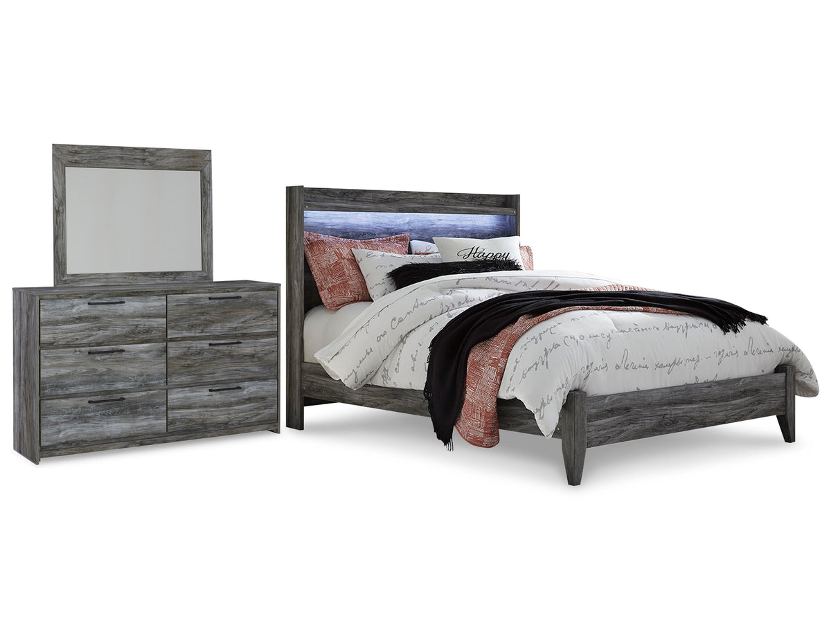 Baystorm Queen Panel Bed, Dresser and Mirror - Gray (1)
