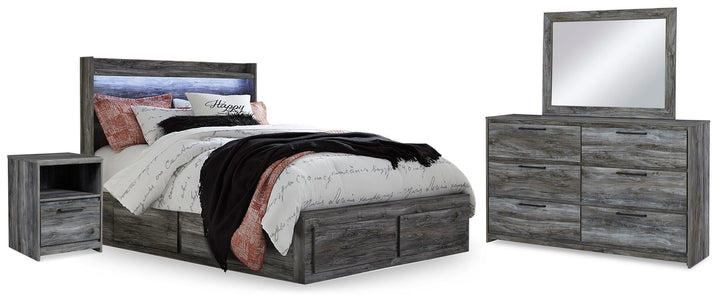 Baystorm Queen Panel Bed with 2 Side Storage, Dresser, Mirror, and Nightstand - Gray (1)