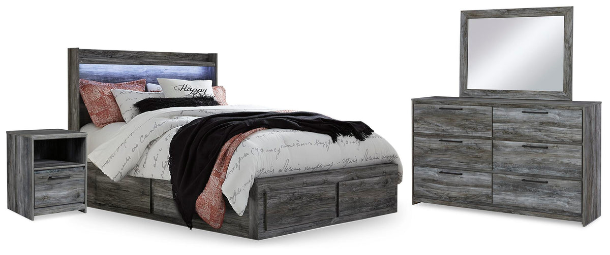 Baystorm Queen Panel Bed with 2 Side Storage, Dresser, Mirror, and Nightstand - Gray (1)
