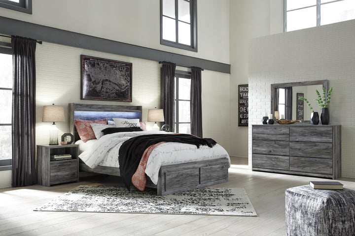 Baystorm Queen Panel Storage Bed with Mirrored Dresser and Nightstand - Gray (1)