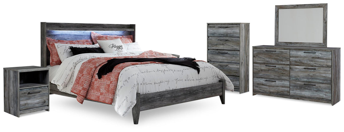 Baystorm King Panel Bed, Dresser, Mirror, Chest and 2 Nightstands - Gray (2)