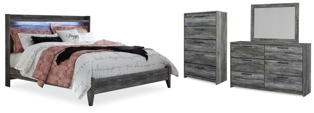 Baystorm King Panel Bed, Dresser, Mirror and Chest - Gray (1)