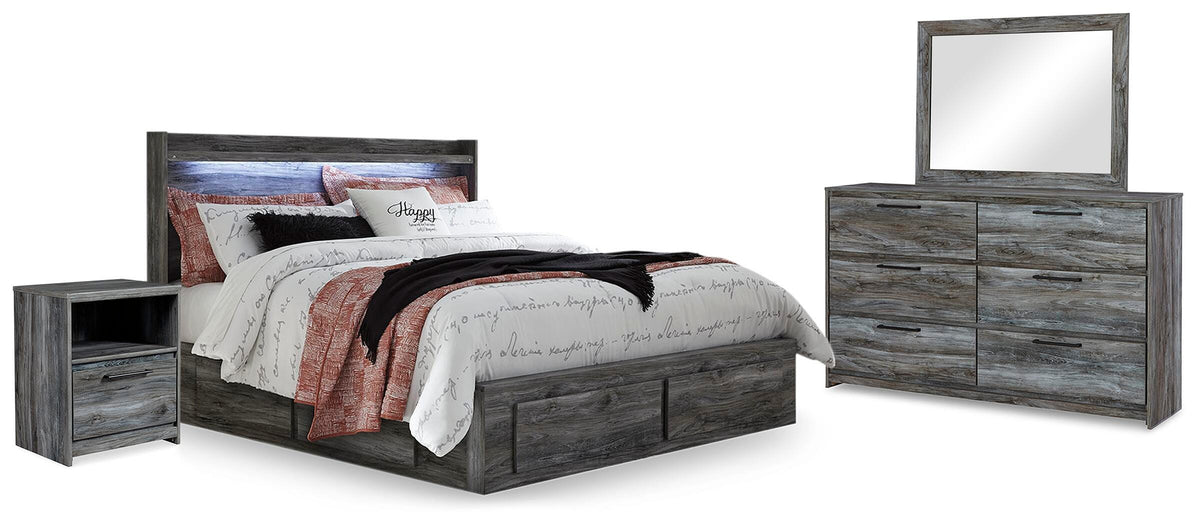 Baystorm King Panel Bed with Storage, Dresser, Mirror and 2 Nightstands - Gray (1)