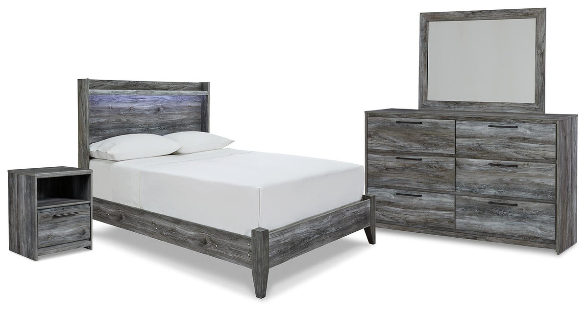 Baystorm Full Panel Bed, Dresser, Mirror and Nightstand - Gray (1)