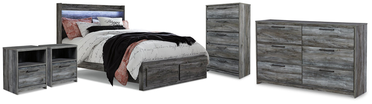 Baystorm King Panel Storage Bed, Dresser, Chest and 2 Nightstands (1)