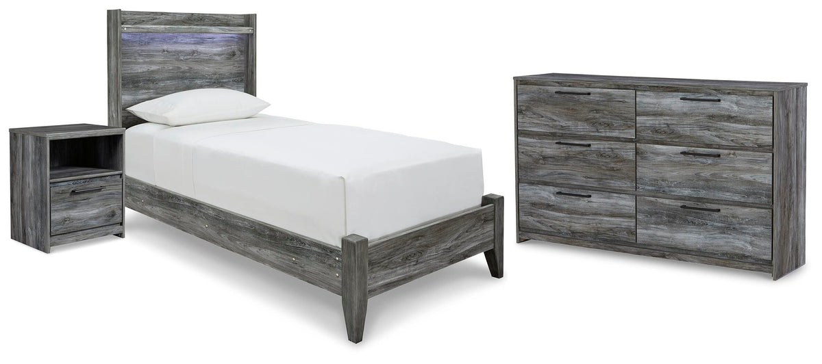 Baystorm Twin Panel Bed, Dresser and Nightstand - Gray (1)