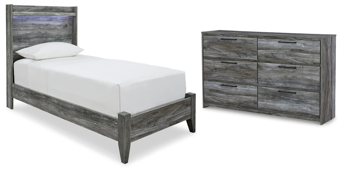 Baystorm Twin Panel Bed and Dresser - Gray (1)