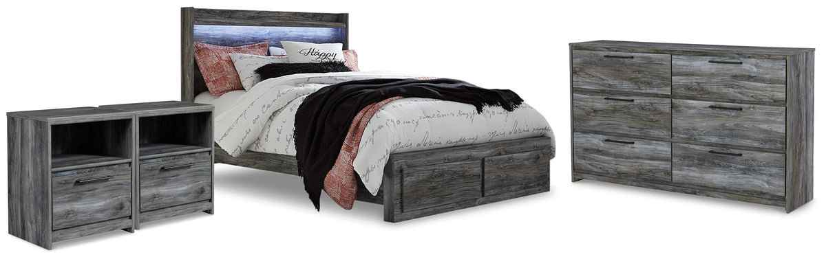 Baystorm Queen Panel Storage Bed, Dresser and 2 Nightstands - Gray (1)