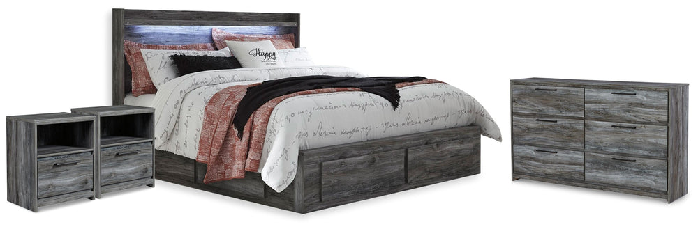 Baystorm King Storage Bed, Dresser and 2 Nightstands - Gray (1)