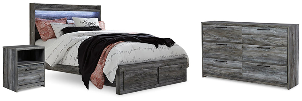 Baystorm Queen Panel Storage Bed, Dresser and Nightstand - Gray (1)