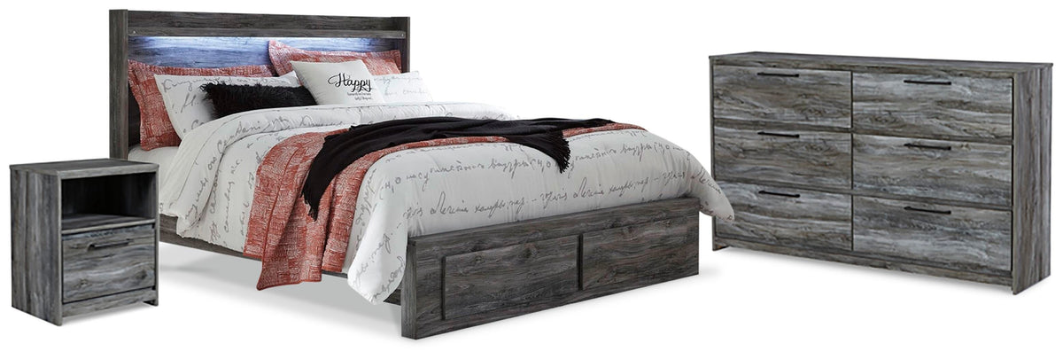 Baystorm King Panel Storage Bed, Dresser and Nightstand - Gray (1)