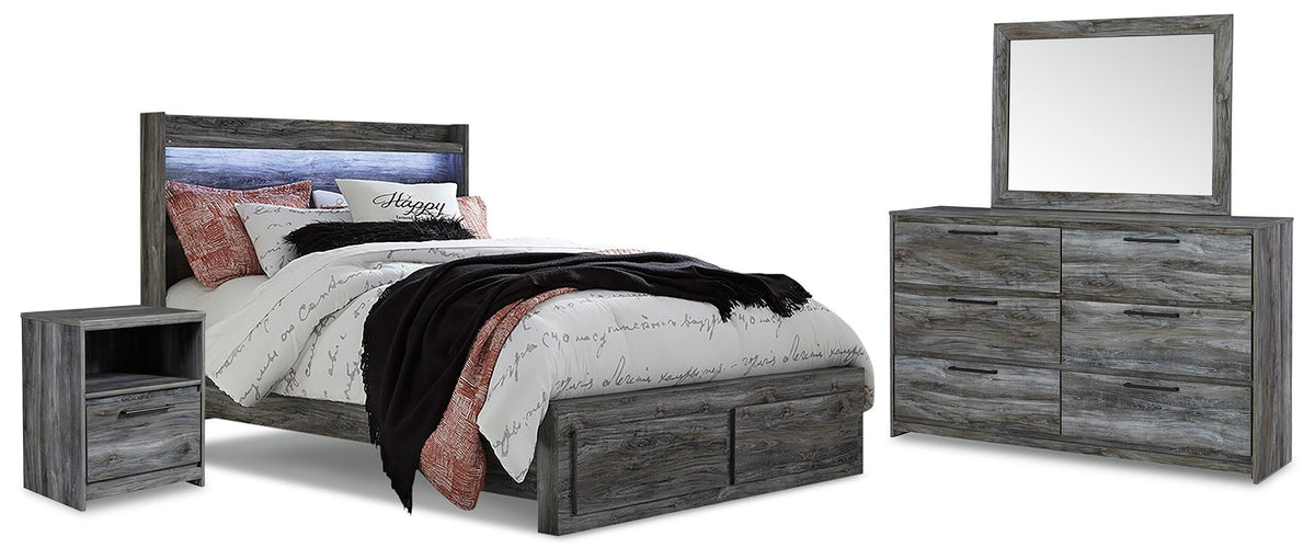 Baystorm Queen Panel Storage Bed with Mirrored Dresser and Nightstand - Gray (2)