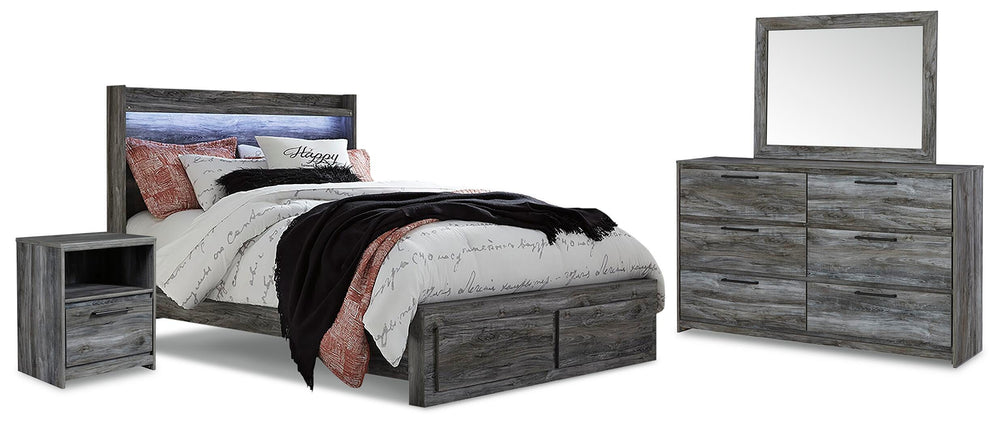 Baystorm Queen Panel Storage Bed with Mirrored Dresser and Nightstand - Gray (2)