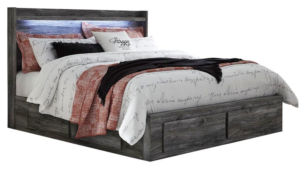 Baystorm King Panel Bed with 4 Storage Drawers - Gray (1)