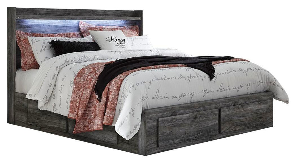 Baystorm King Panel Bed with 4 Storage Drawers - Gray (1)
