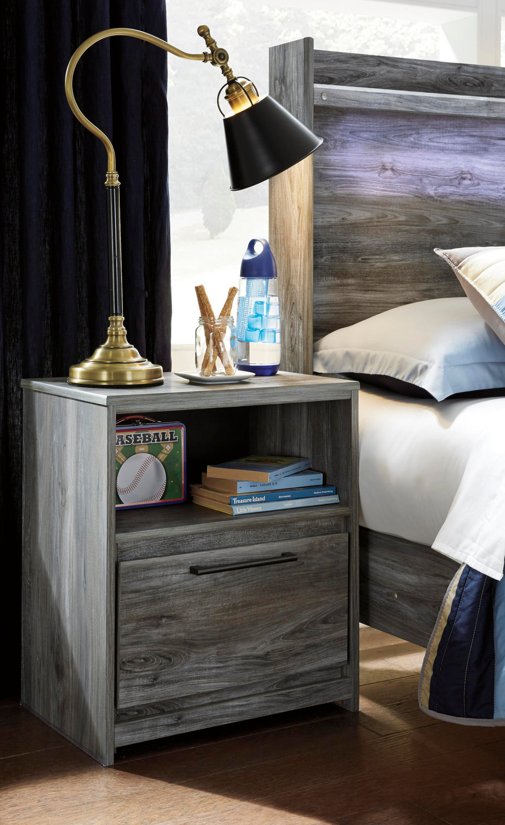 Baystorm Queen Panel Storage Bed and Nightstand - Gray (8)