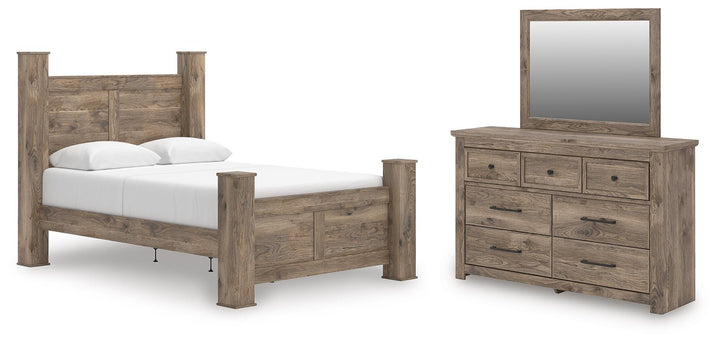 Rusticott Queen Poster Bed, Dresser and Mirror (1)
