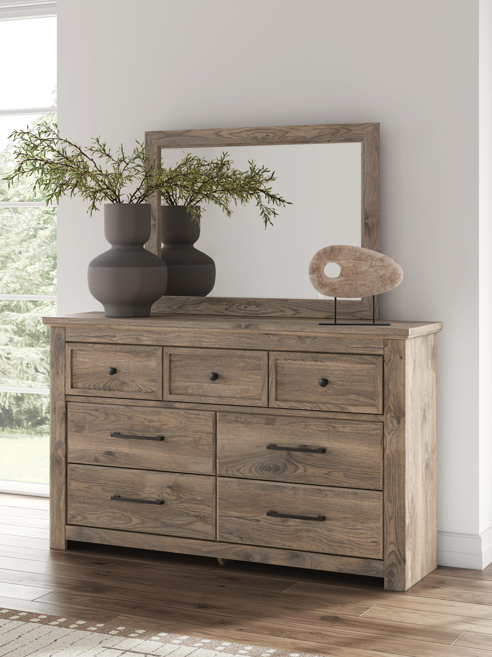 Rusticott Queen Panel Bed, Dresser and Mirror (15)