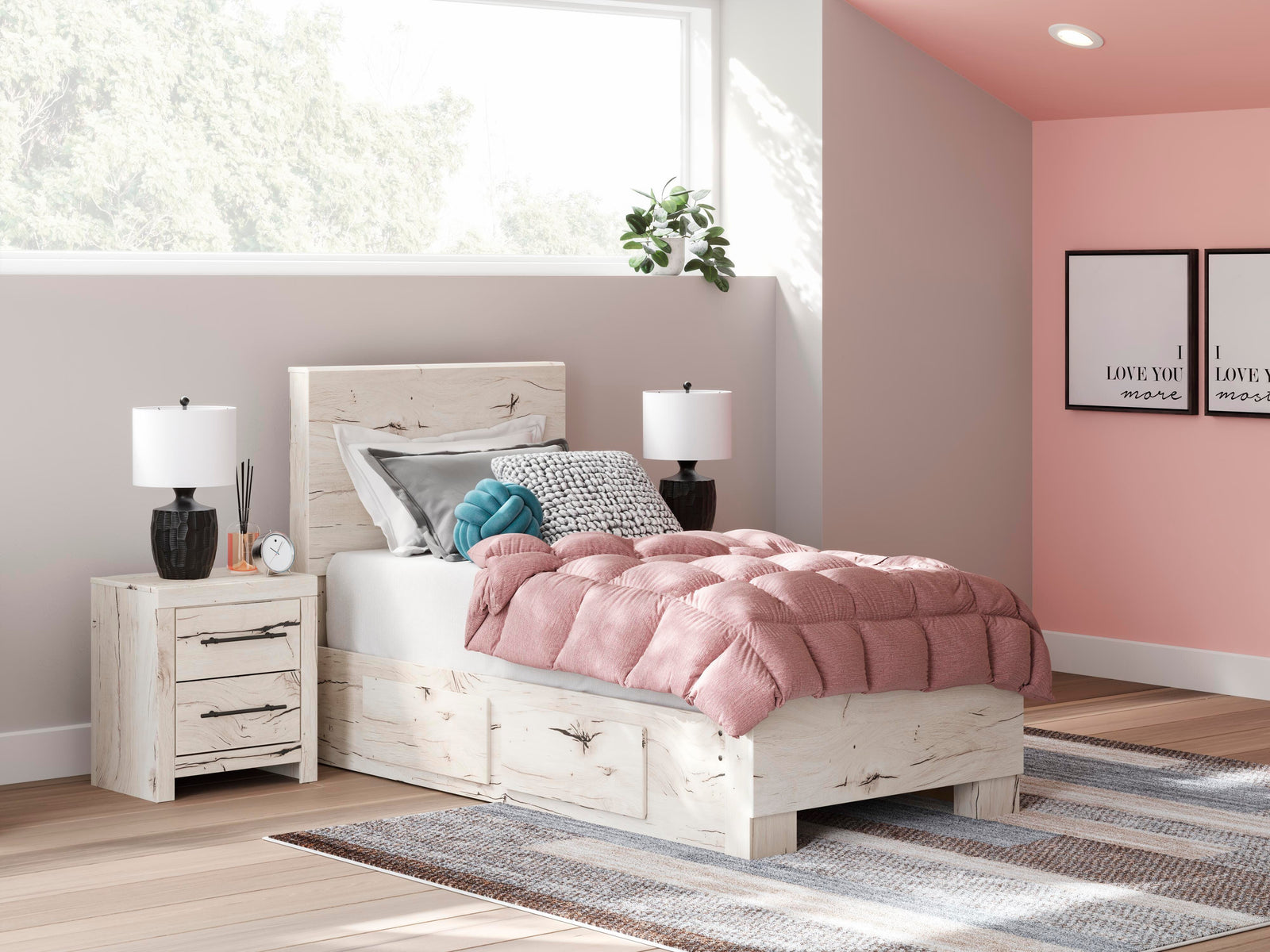 Lawroy Twin Panel Bed with Storage - Beige (1)