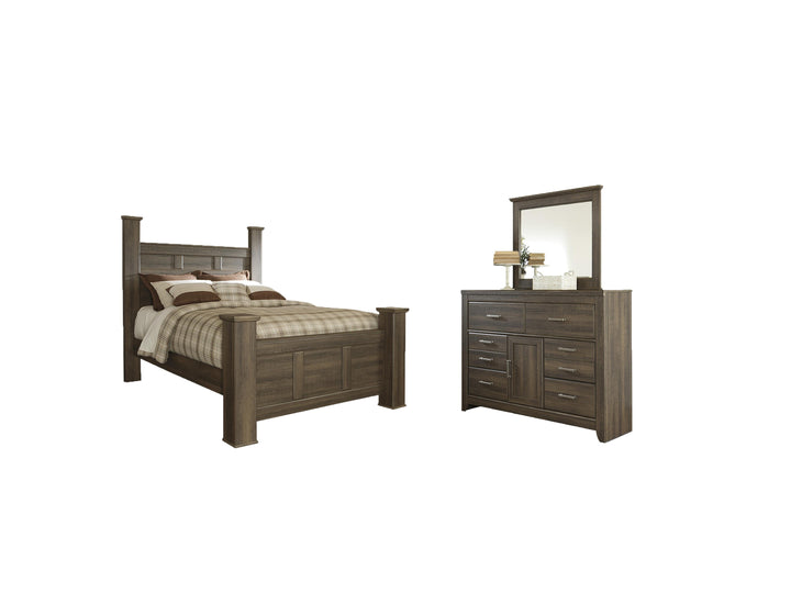 Juararo Queen Poster Bed, Dresser and Mirror - Dark Brown (2)