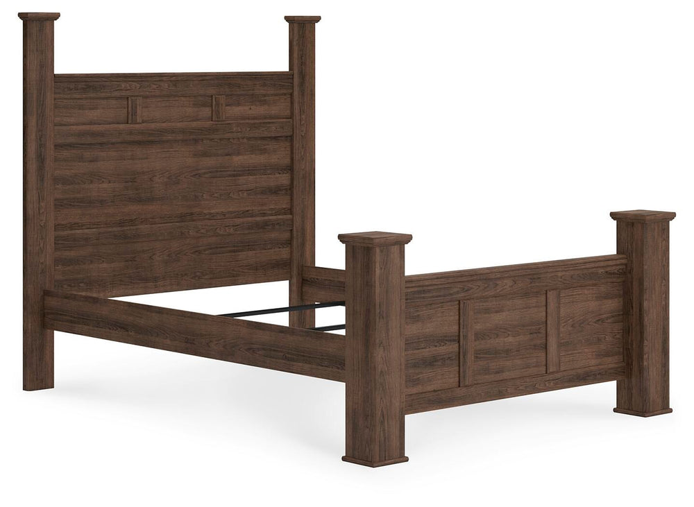 Juararo Queen Poster Bed, Dresser, Mirror, Chest and 2 Nightstands - Dark Brown (3)