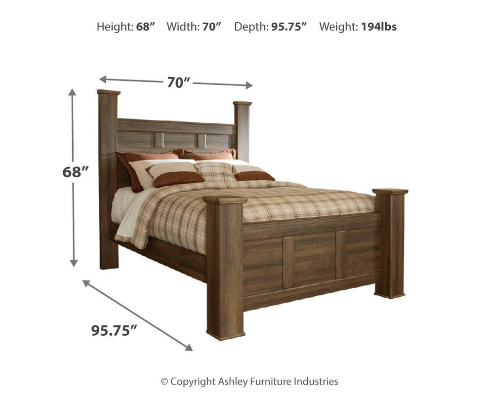 Juararo Queen Poster Bed, Dresser, Mirror, Chest and 2 Nightstands - Dark Brown (15)