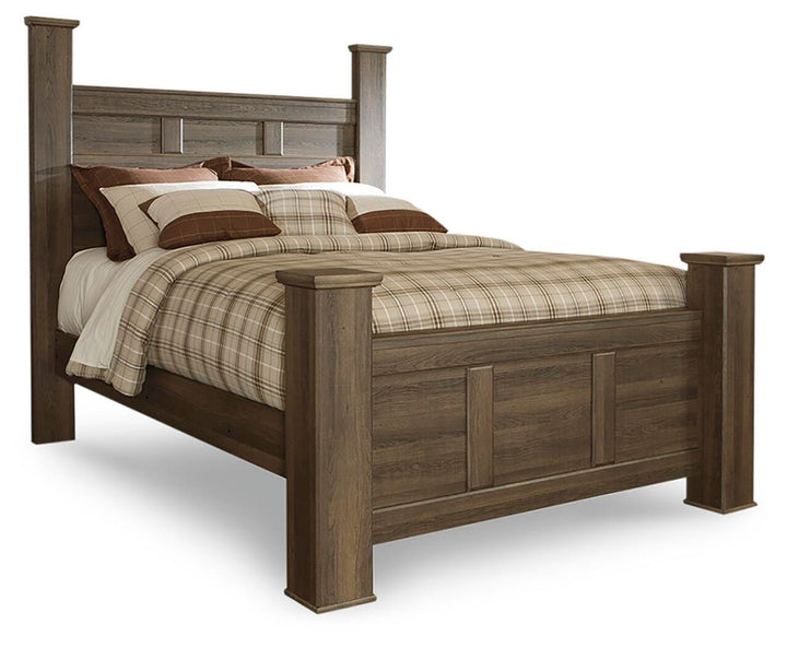 Juararo Queen Poster Bed and 2 Nightstands - Dark Brown (2)