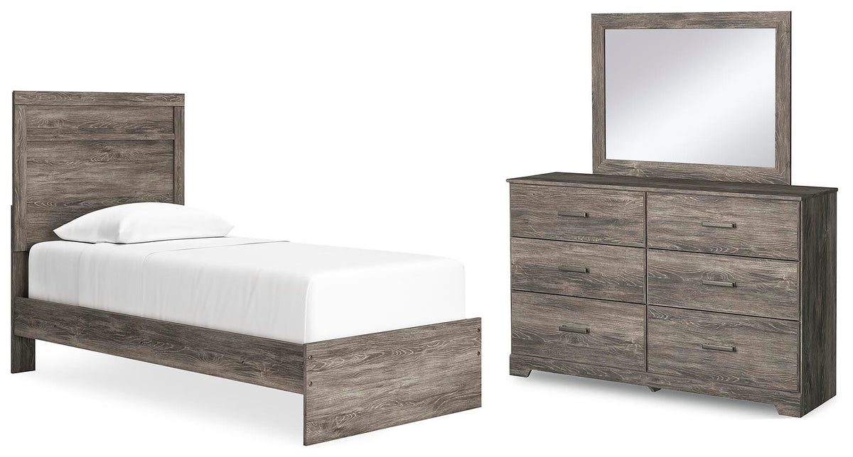 Ralinksi Twin Panel Bed, Dresser and Mirror - Gray (1)