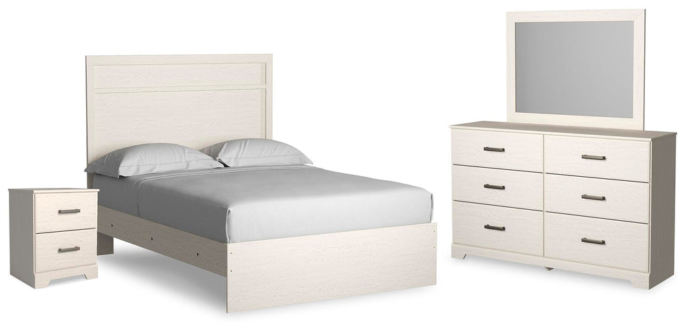 Stelsie Full Panel Bed, Dresser, Mirror and Nightstand - White (2)