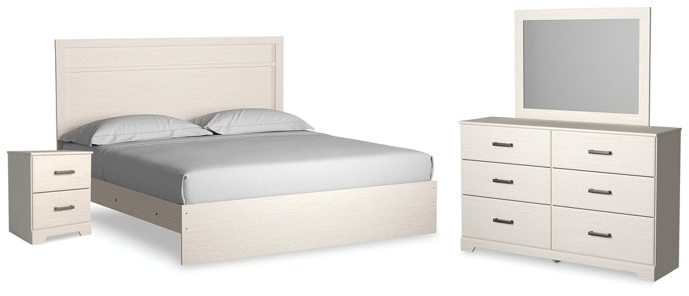 Stelsie King Panel Bed with Dresser, Mirror and Nightstand - White (1)