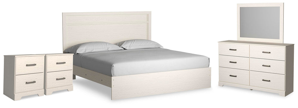Stelsie King Panel Bed, Dresser, Mirror and Nightstand - White (1)