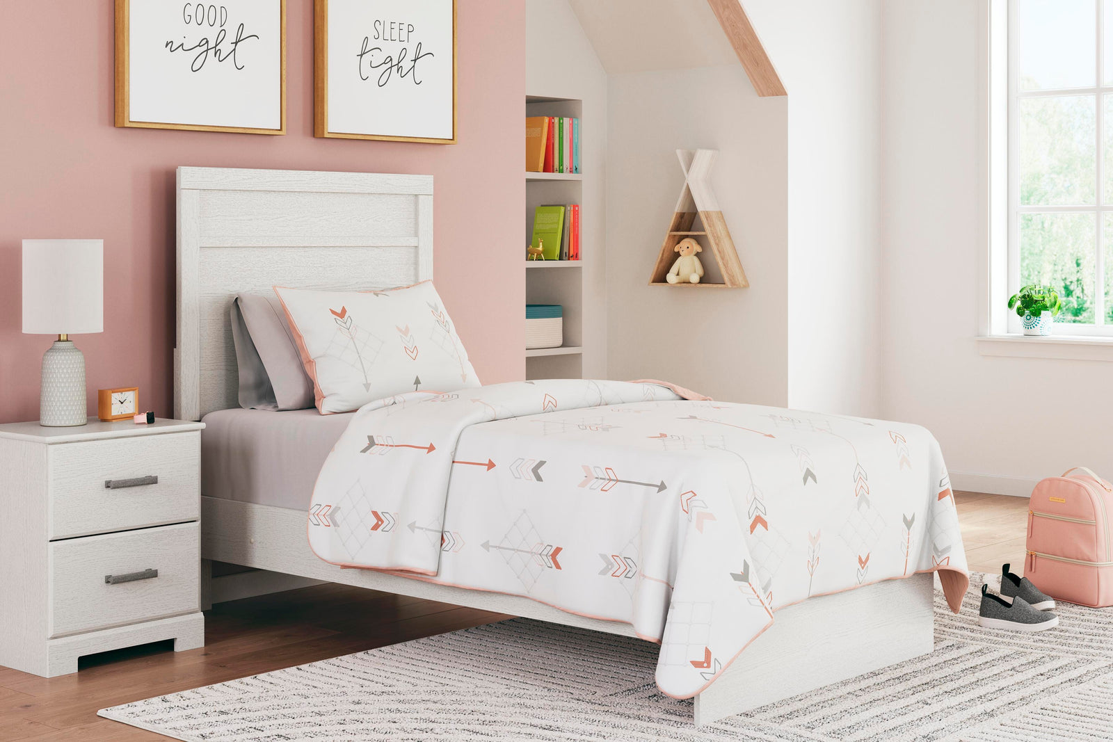 Stelsie Twin Panel Bed - White (2)