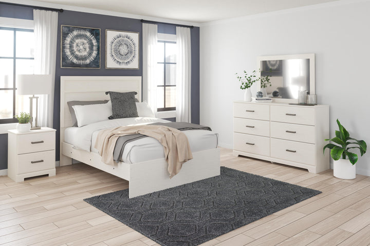 Stelsie Full Panel Bed, Dresser, Mirror and Nightstand - White (1)