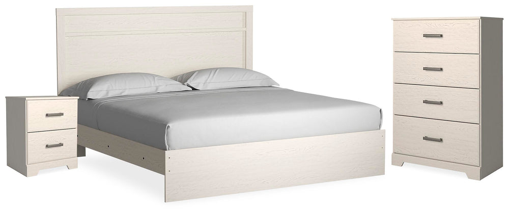 Stelsie King Panel Bed, Chest and Nightstand - White (1)
