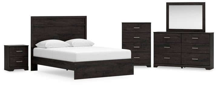 Belachime Queen Panel Bed, Dresser, Mirror, Chest and Nightstand - Charcoal (1)