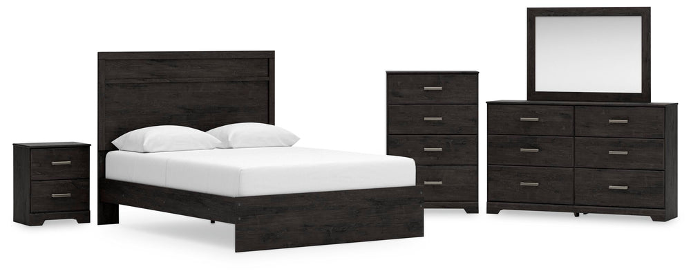 Belachime Queen Panel Bed, Dresser, Mirror, Chest and Nightstand - Charcoal (1)