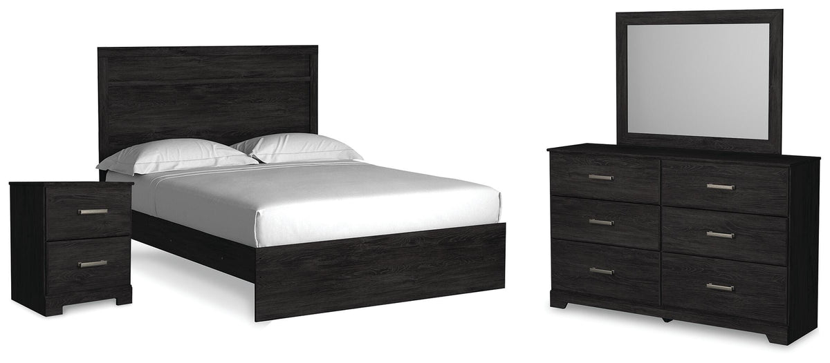 Belachime Queen Panel Bed, Dresser, Mirror, and Nightstand - Charcoal (1)