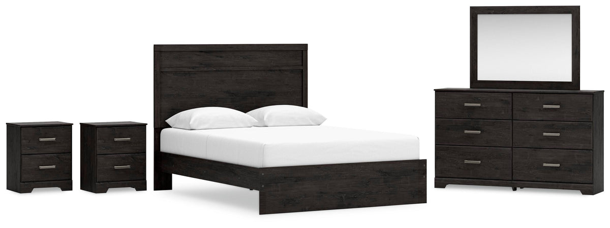 Belachime Queen Panel Bed, Dresser, Mirror and 2 Nightstands - Charcoal (1)